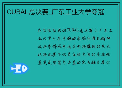 CUBAL总决赛_广东工业大学夺冠